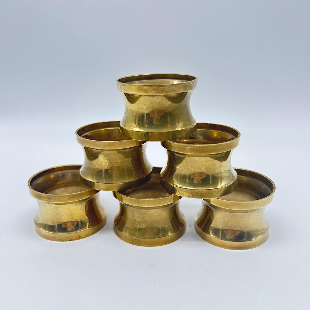 Vintage Round Brass Napkin Ring Holders Set Of 6 Boho Decor Gold Tone Festive
